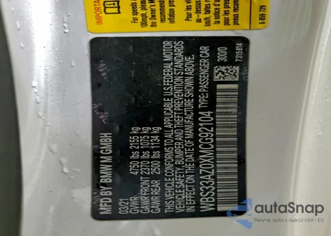 2021 BMW M4 Competition from USA, damaged, VIN WBS33AZ0XMCG92104